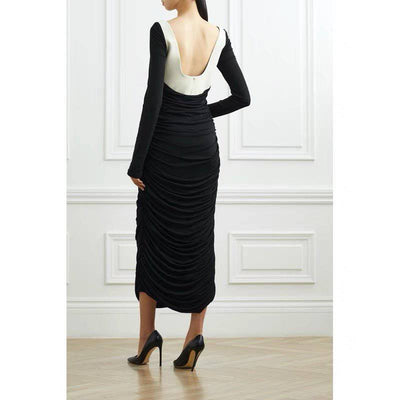 Connie Long Sleeve Square Collar Ruched Hem Knit Maxi Dress