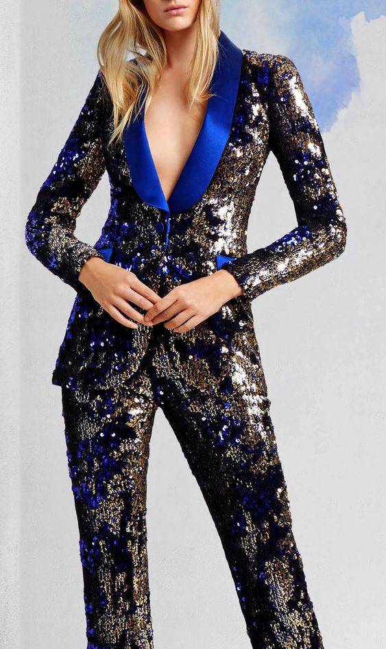 Eleanor Metallic Sequined Classic Pant Suit - Hot fashionista