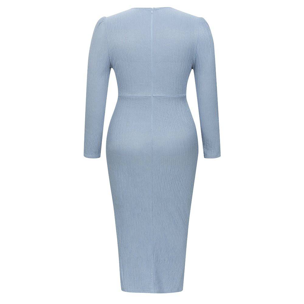 Elma V-Neck Pure Color Midi Dress - Hot fashionista