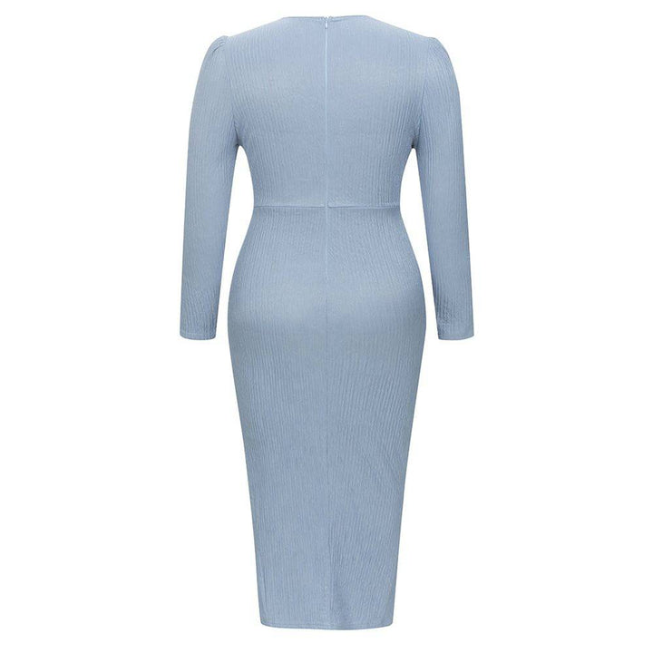 Elma V-Neck Pure Color Midi Dress - Hot fashionista