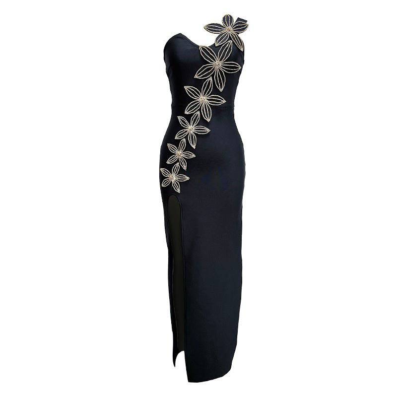 Faye One-Shoulder Gown Appliqued With Floral Embellishments Dress - Hot fashionista