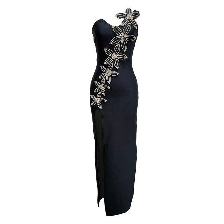 Faye One-Shoulder Gown Appliqued With Floral Embellishments Dress - Hot fashionista