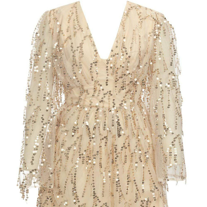 Harper Sequin Decor Flare Sleeve Dress - Hot fashionista