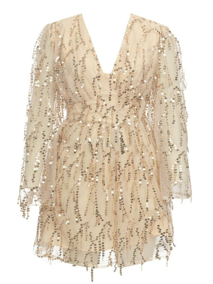 Harper Sequin Decor Flare Sleeve Dress - Hot fashionista