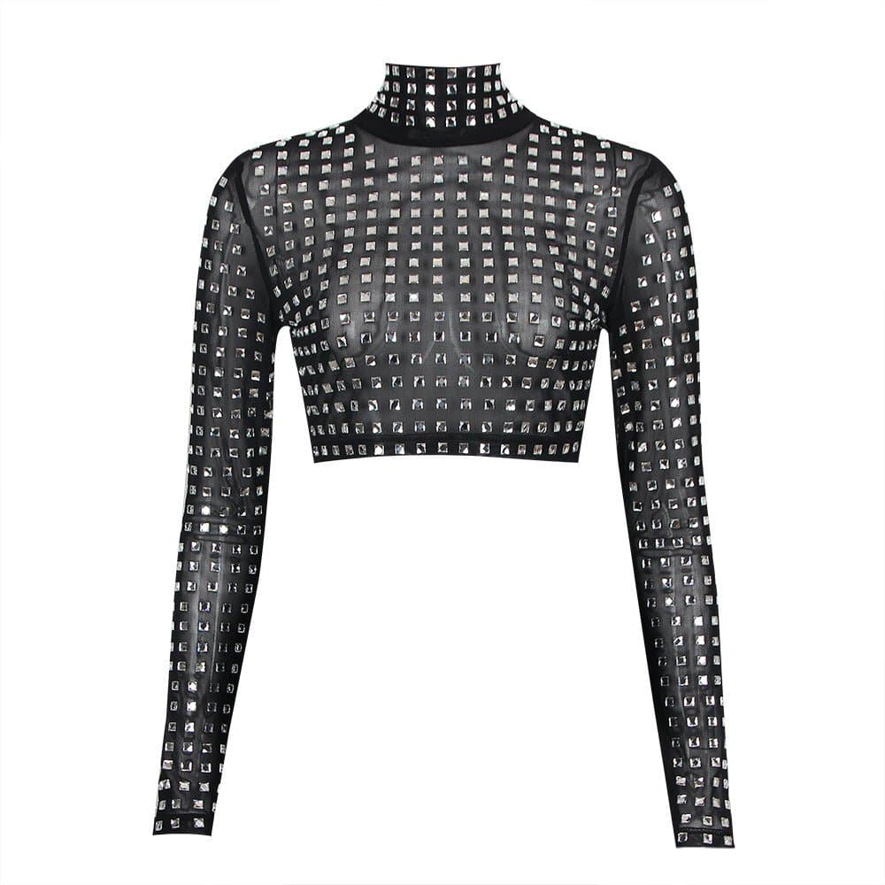 Hattie Long Sleeve Metal Beaded Tops - Hot fashionista