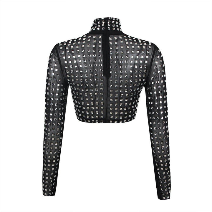 Hattie Long Sleeve Metal Beaded Tops - Hot fashionista