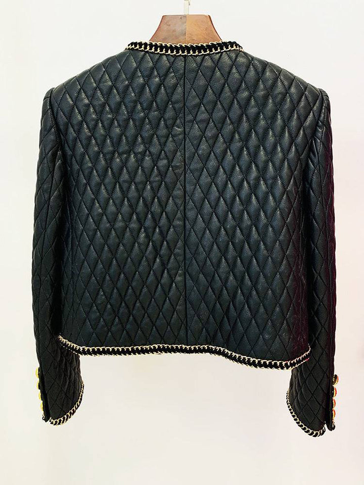 Hedy Chain Detail Quilted Leather Jacket - Hot fashionista