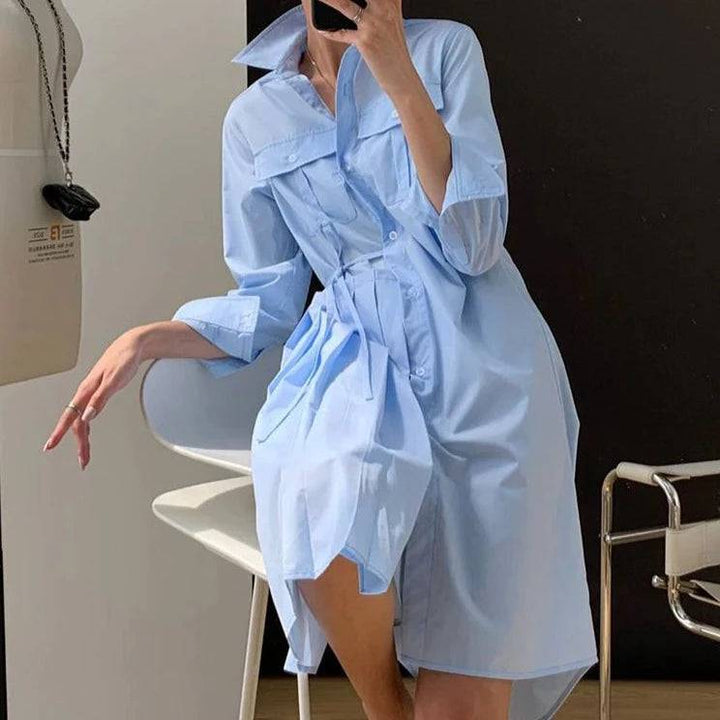 Julia Asymmetric Pleated Shirt Dress - Hot fashionista