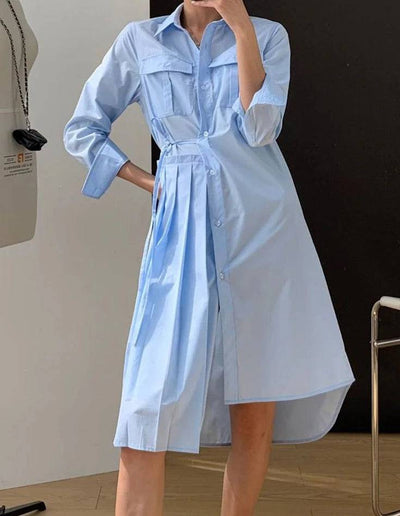 Julia Asymmetric Pleated Shirt Dress