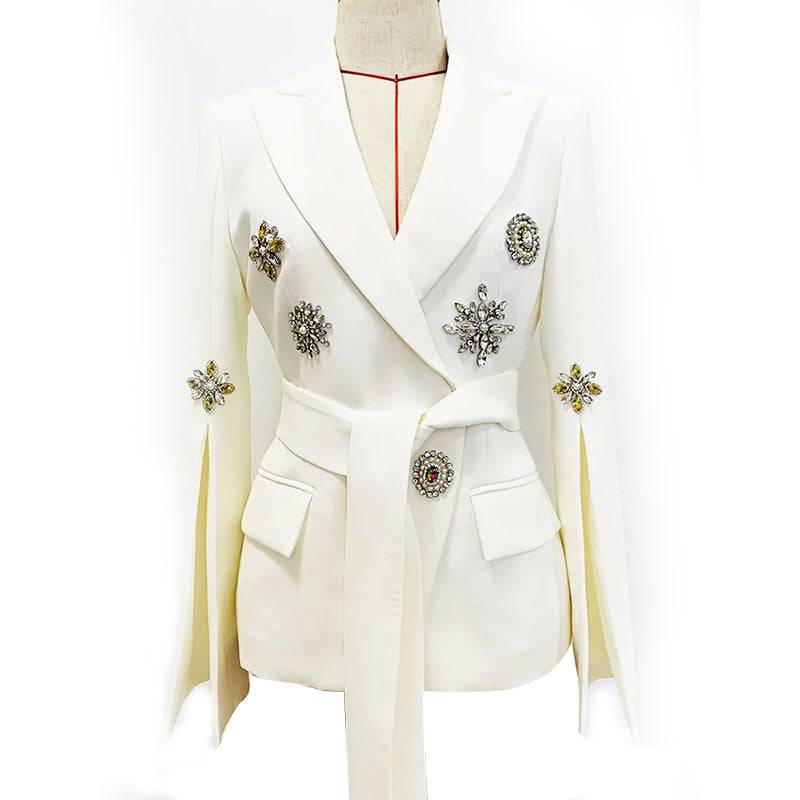 Kelly Belted Embroidery Flare Sleeves Blazer Jacket - Hot fashionista