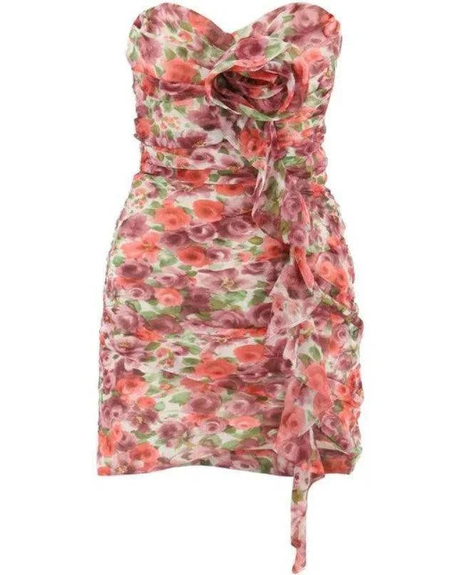 Kynlee Floral-Print Ruffled Silk Mini Dress