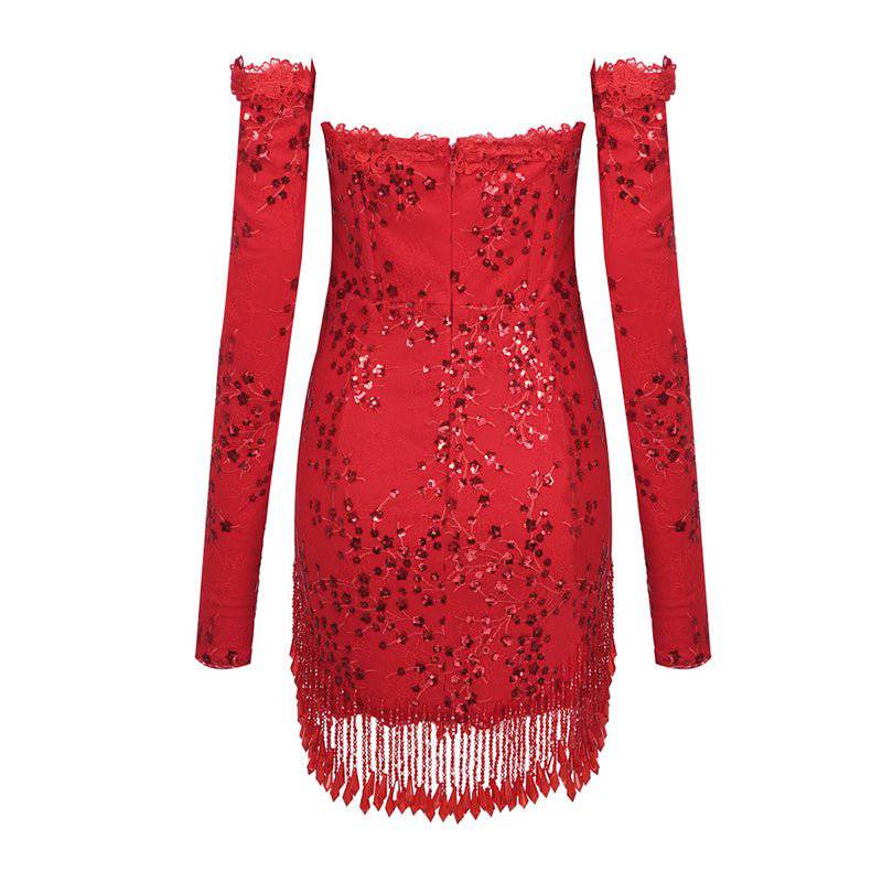 Laurie Crystal Tassel Sequin Patchwork Lace Mini Dress