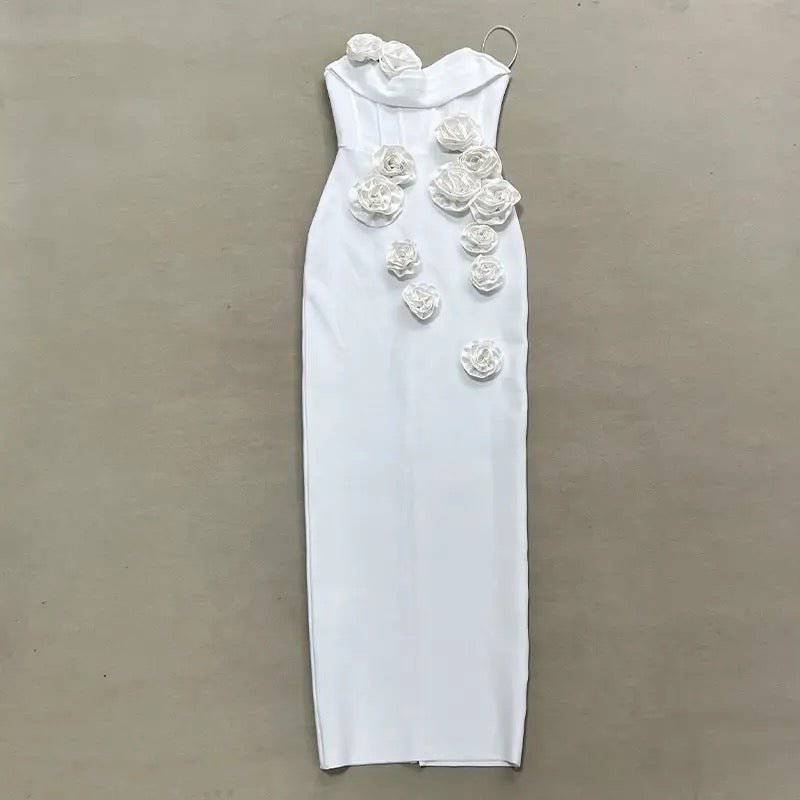 Robe longue à fleurs blanches à épaules dénudées Lesley