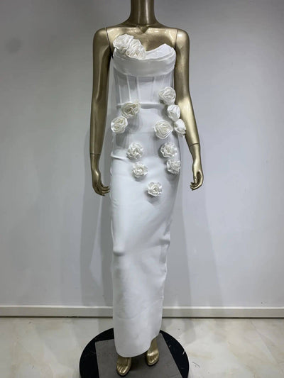 Robe longue à fleurs blanches à épaules dénudées Lesley