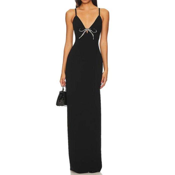 Madonna Rhinestone Embellished V-neck Maxi Dress - Hot fashionista