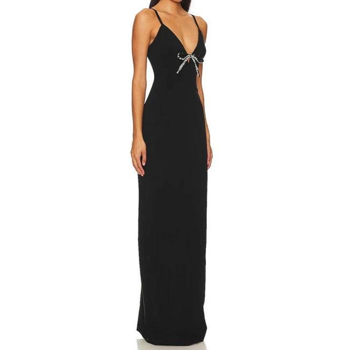 Madonna Rhinestone Embellished V-neck Maxi Dress - Hot fashionista