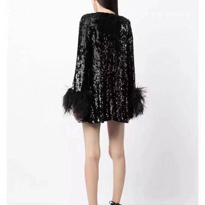 Robe courte à sequins et plumes Melia 