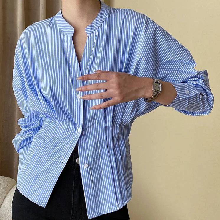 Milena Striped Pleated Waist Blouse - Hot fashionista