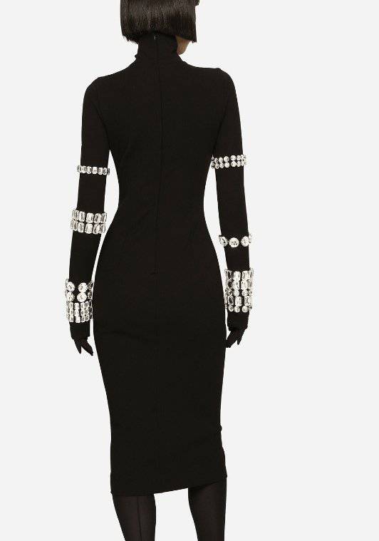 Myrtle Crystal Sleeves Turtle Neck Midi Dress - Hot fashionista