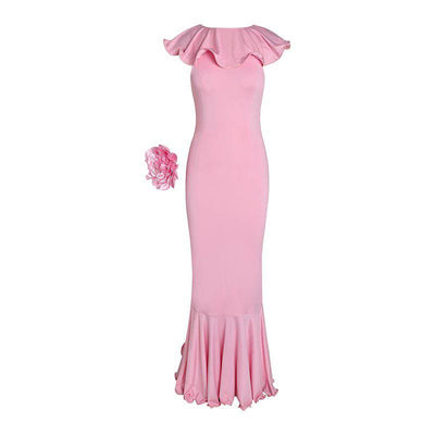 Nanette Deep V-Neck Ruffled Maxi Dress