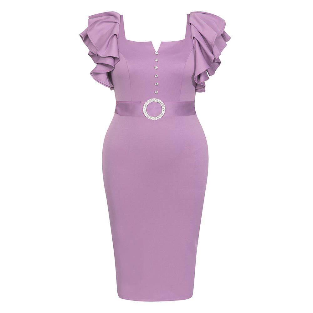 Olivia Square Collar Ruffle Midi Dress - Hot fashionista