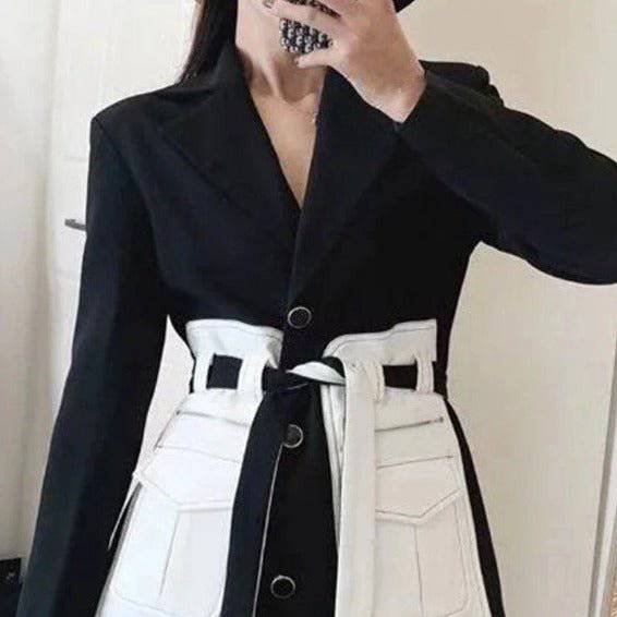 Pepper Contrast-Panel Blazer with Belt - Hot fashionista