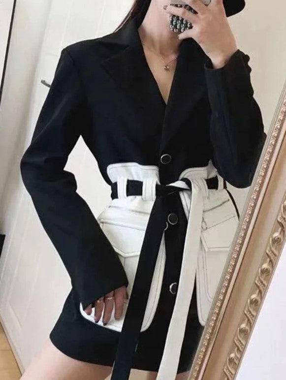 Pepper Contrast-Panel Blazer with Belt - Hot fashionista