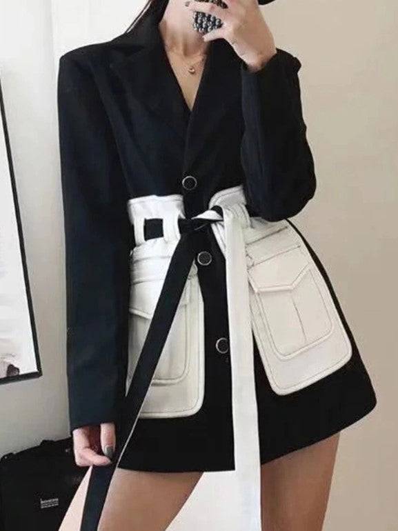 Pepper Contrast-Panel Blazer with Belt - Hot fashionista