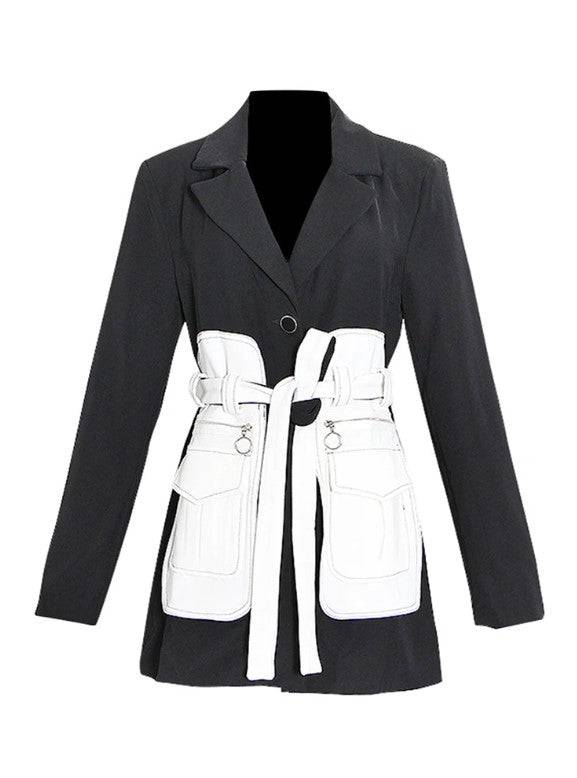 Pepper Contrast-Panel Blazer with Belt - Hot fashionista