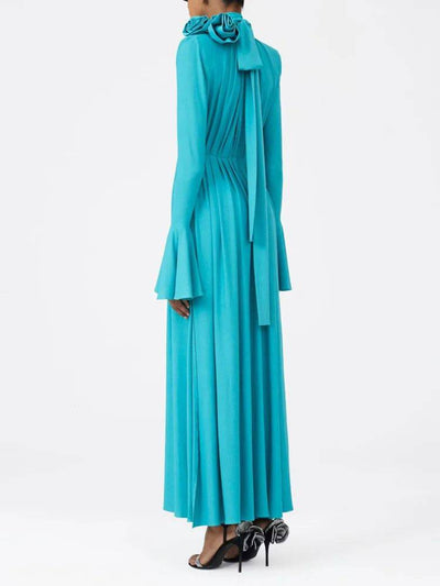 Mindy Floral-Appliqué Pleated Maxi Dress