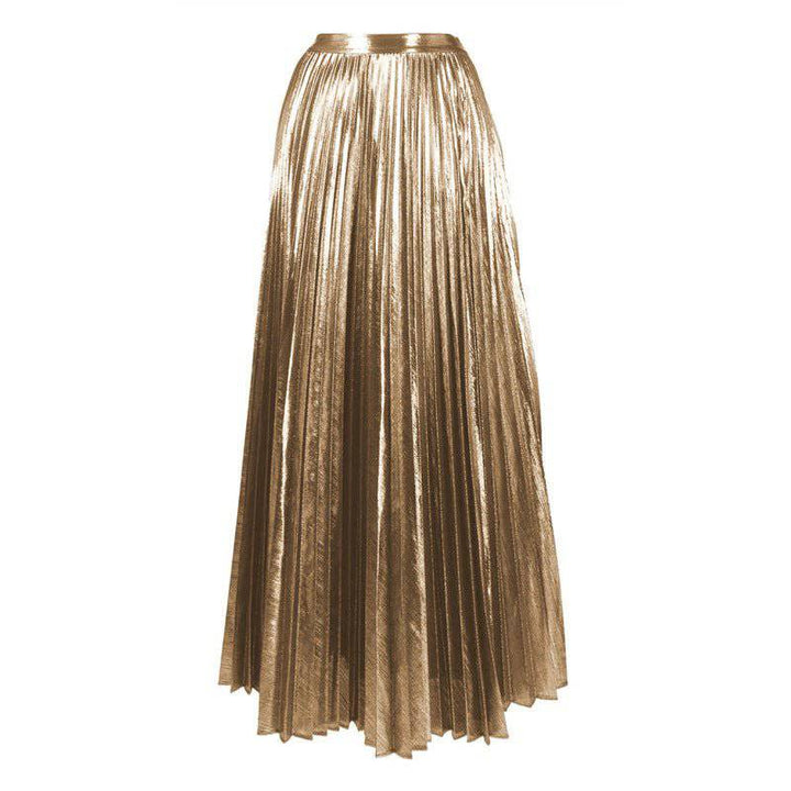 Quincy Metallic Flower Detail & Long Pleated Maxi Skirt Set - Hot fashionista