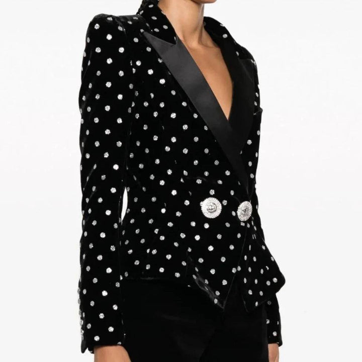 Reagan Crystal-Embellished With Silver Stone Buttons Blazer - Hot fashionista