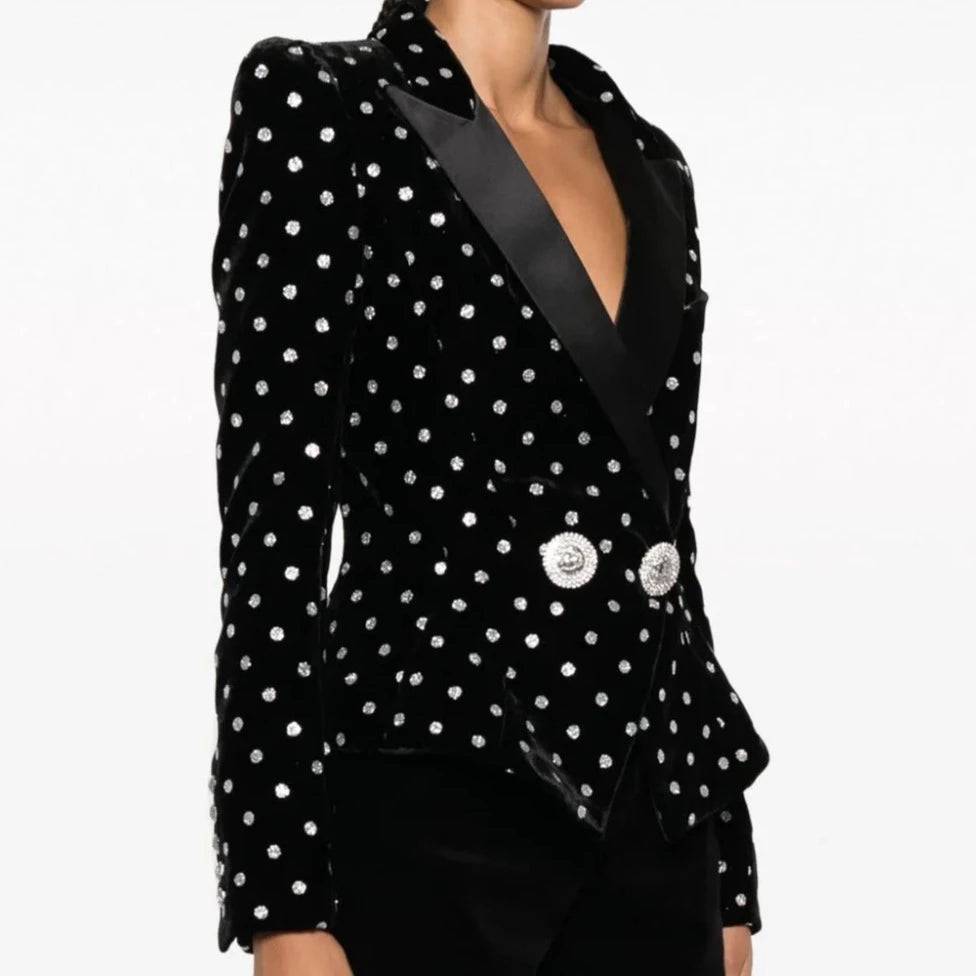 Reagan Crystal-Embellished With Silver Stone Buttons Blazer