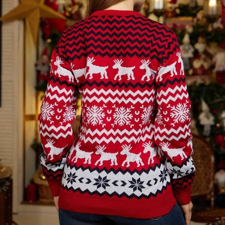 Destiny Elk Snowflake Print Knitted Pullover Sweater - Hot fashionista