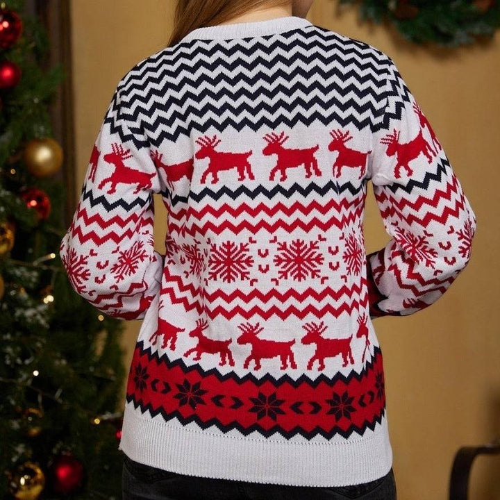 Destiny Elk Snowflake Print Knitted Pullover Sweater - Hot fashionista