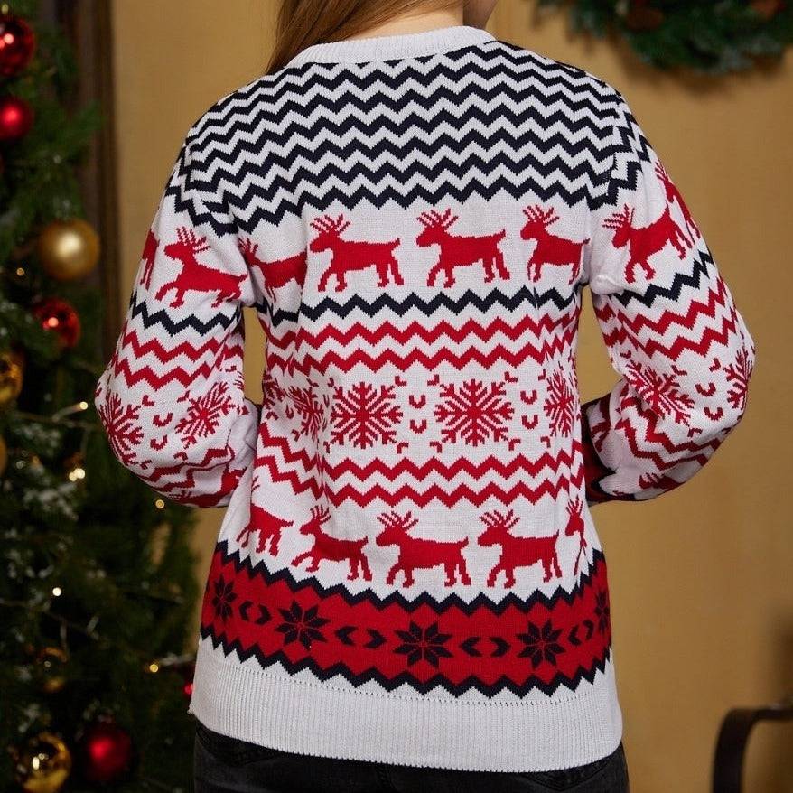 Destiny Elk Snowflake Print Knitted Pullover Sweater - Hot fashionista