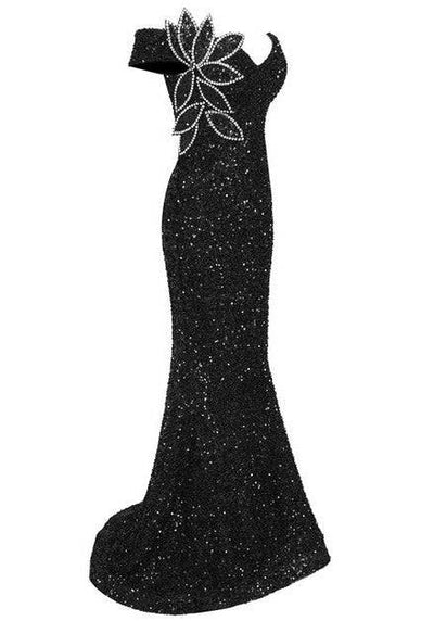 Robe longue sirène à sequins et épaules dénudées Sacilia