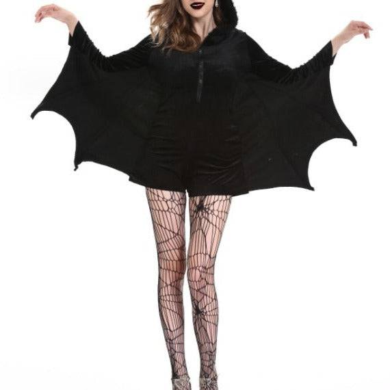 Ensemble 3 pièces Sienna sweat à capuche chauve-souris noir avec fermeture éclair, cape de chauve-souris vampire sorcière 