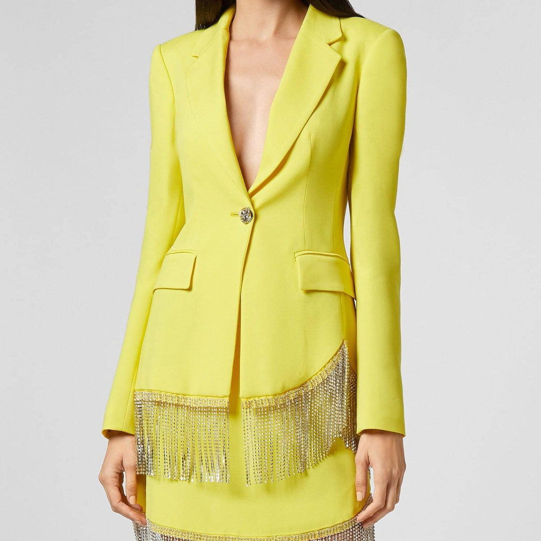 Sophia Full Color Crystal Fringe Blazer Suit - Hot fashionista