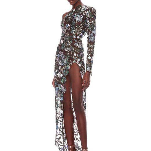 Sue One-shoulder Sequin Mesh Dress - Hot fashionista