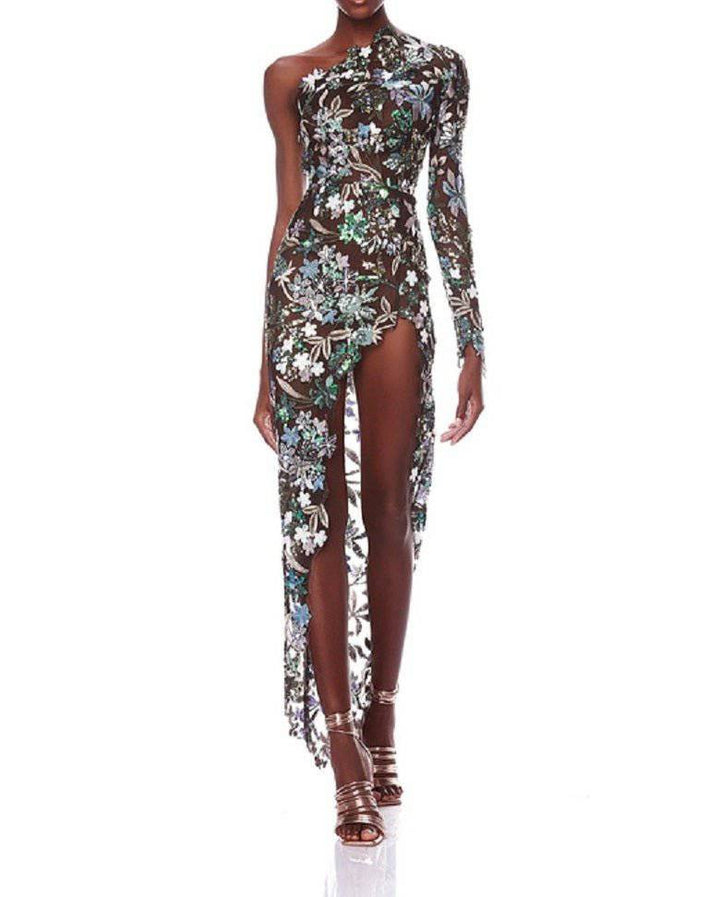 Sue One-shoulder Sequin Mesh Dress - Hot fashionista