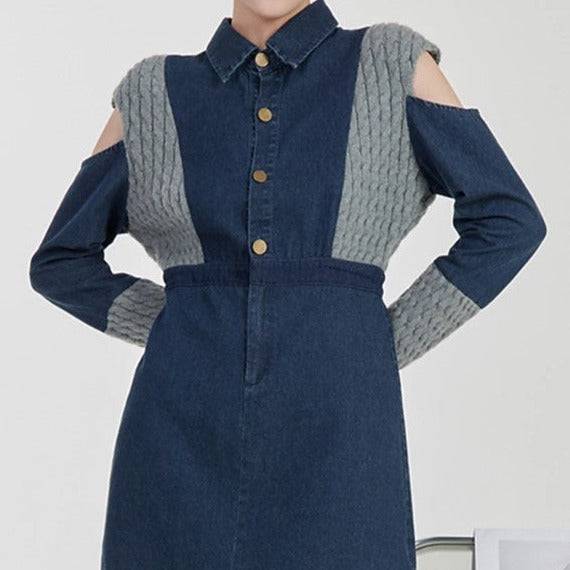 Tessa Spliced Knitting Denim Dresses - Hot fashionista