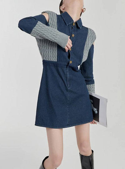 Tessa Spliced Knitting Denim Dresses