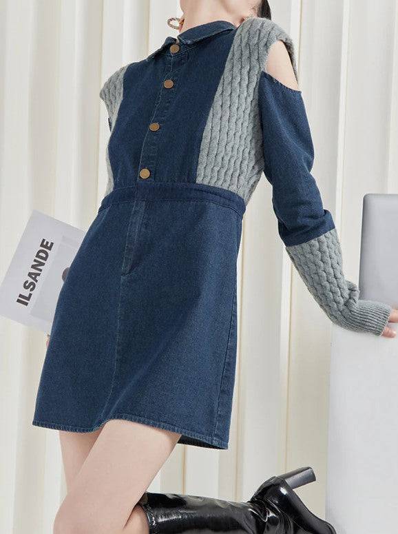 Tessa Spliced Knitting Denim Dresses - Hot fashionista