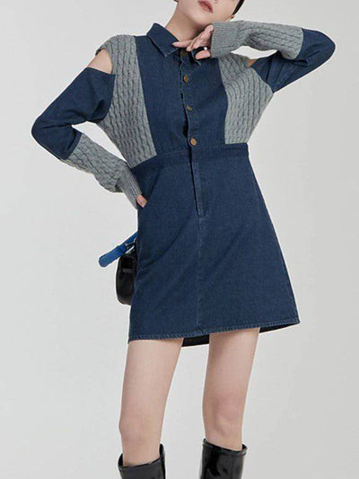 Tessa Spliced Knitting Denim Dresses