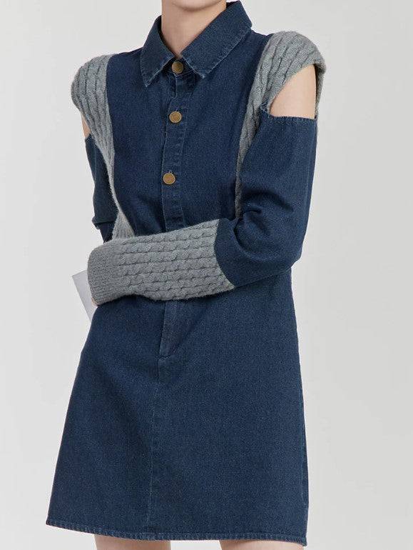 Tessa Spliced Knitting Denim Dresses - Hot fashionista