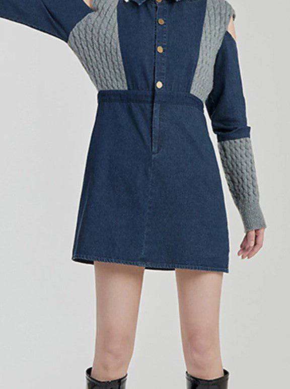 Tessa Spliced Knitting Denim Dresses - Hot fashionista