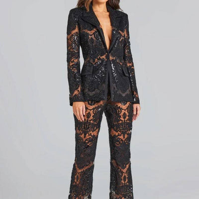 Leigh Lacework Sequined Blazer With Flare Pants