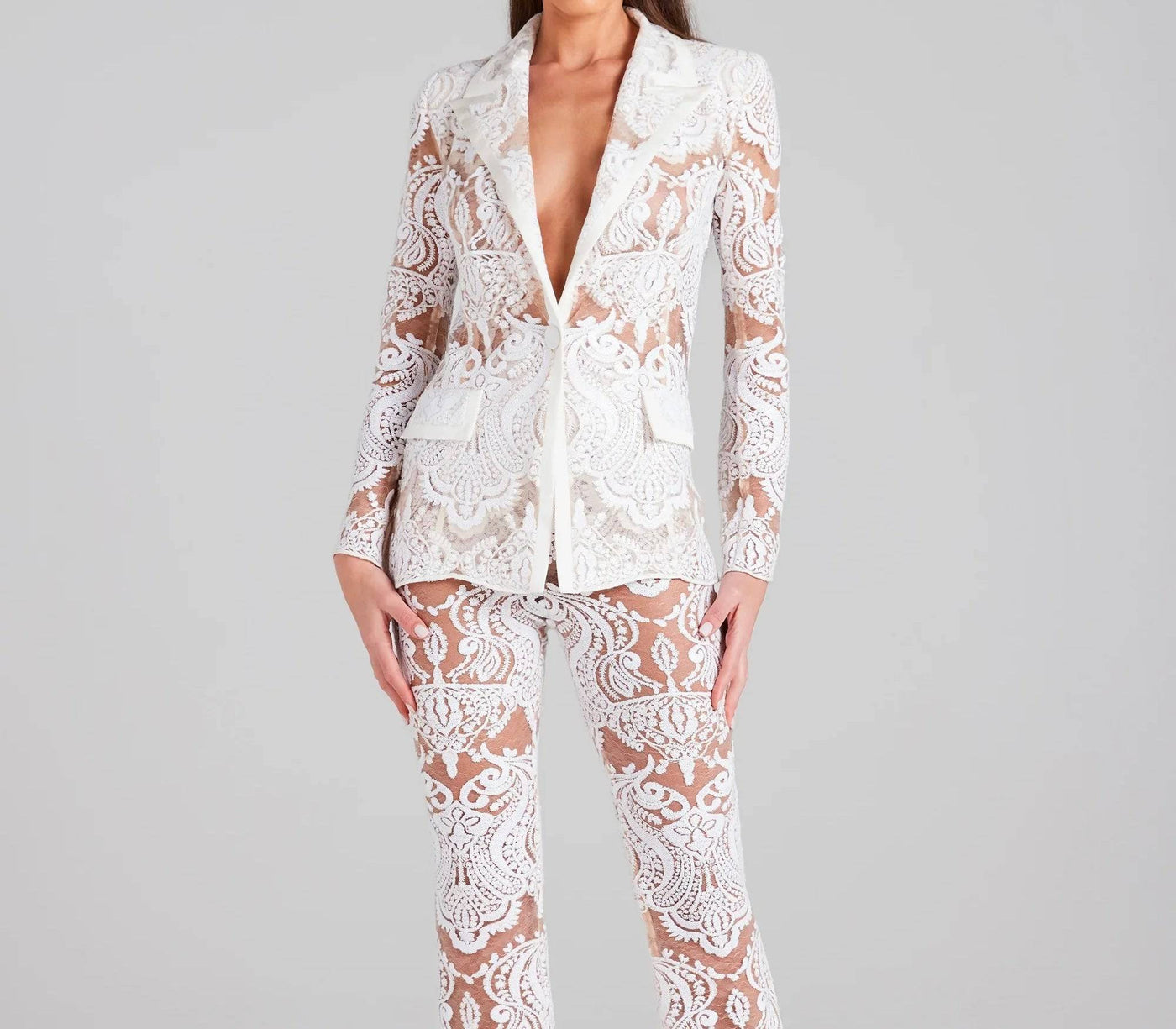 Leigh Lacework Sequined Blazer With Flare Pants