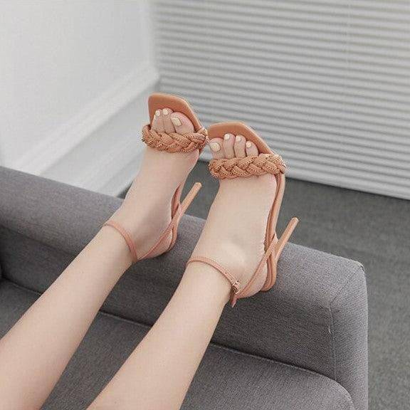 Clementine Open Toe Chain Weave Buckle Strap High Heel Sandal